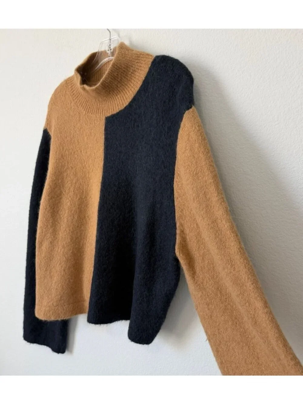 & Other Stories Blue/Brown Long Sleeve Mock Neck Wool Blend Sweater Size L